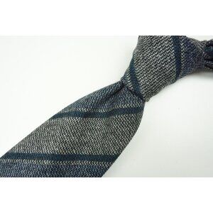 Cesare Attolini Denim Blue Dove Gray Striped Woven 100% Wool Tie BRAND NEW